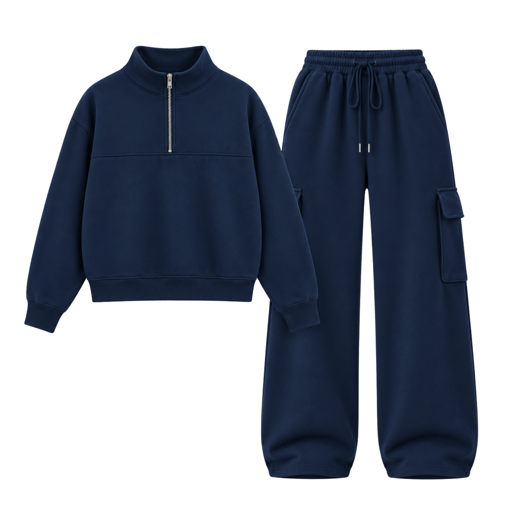 Navyblue Straight Leg Cargo With Oversized Mockneck Sweatshirt