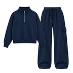 Navyblue Straight Leg Cargo With Oversized Mockneck Sweatshirt