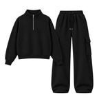Black Straight Leg Cargo With Oversized Mockneck Sweatshirt