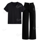 Black Wide Leg Jeans With V-Neck T-Shirt