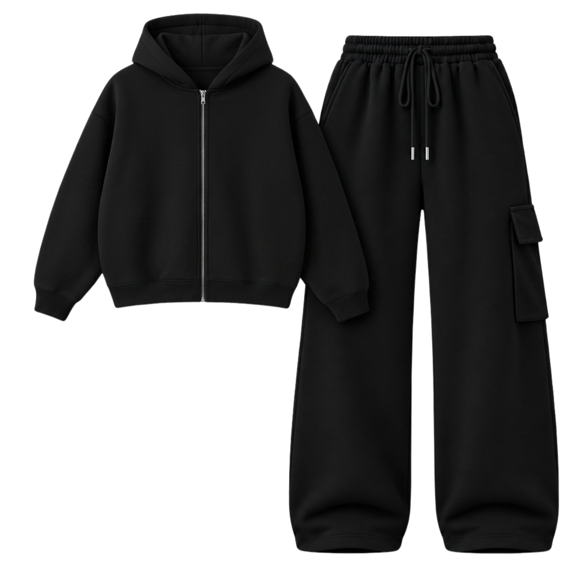 Black Straight Leg Cargo With Oversized Zipper