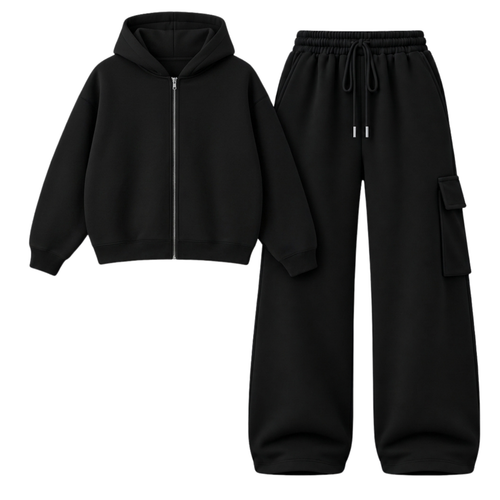 Black Straight Leg Cargo With Oversized Zipper