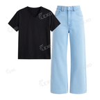 Iceblue Wide Leg Jeans With V-Neck T-Shirt