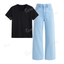 Iceblue Wide Leg Jeans With V-Neck T-Shirt