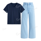 Iceblue Wide Leg Jeans With V-Neck T-Shirt