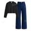 Darkblue Wide Leg Jeans With Crop Full Sleeves T-Shirt