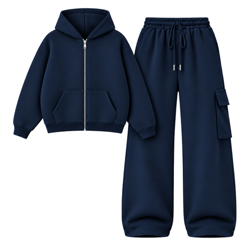 Navyblue Straight Leg Cargo With Oversized Zipper
