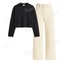 Beige Wide Leg Jeans With Crop Full Sleeves T-Shirt