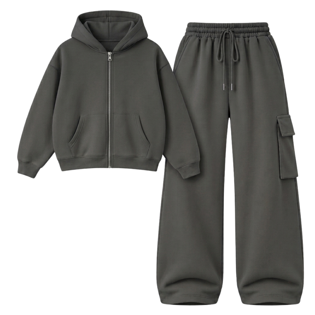 Charcoalgrey Straight Leg Cargo With Oversized Zipper