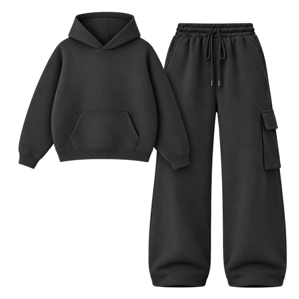 Charcoalgrey Straight Leg Cargo With Oversized Hoodie