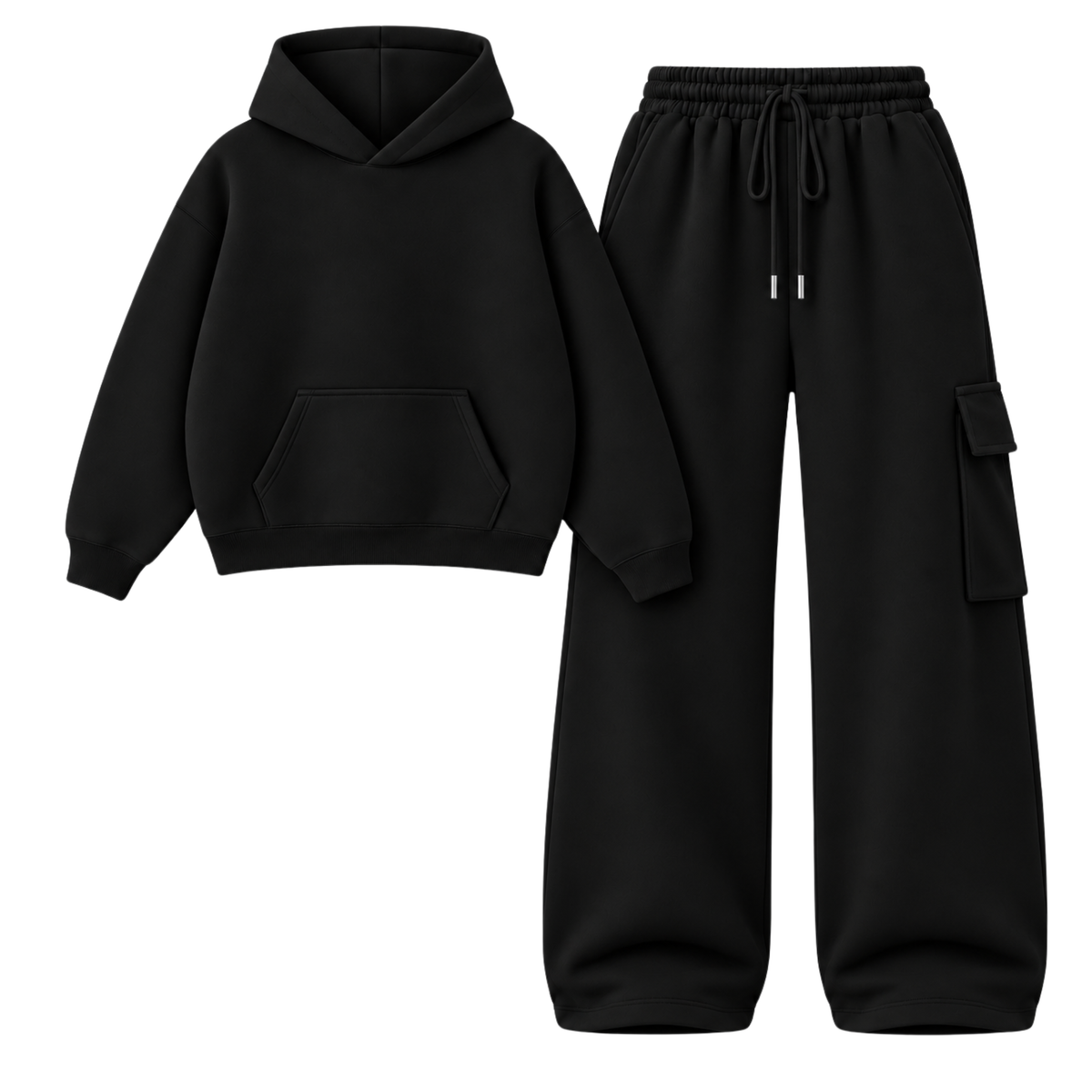 Black Straight Leg Cargo With Oversized Hoodie Main image