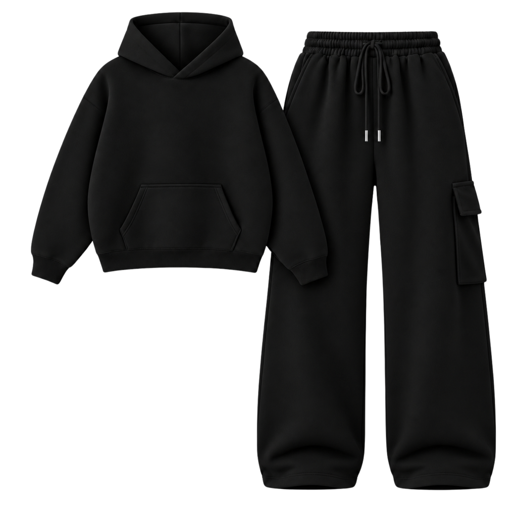 Black Straight Leg Cargo With Oversized Hoodie