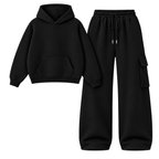 Black Straight Leg Cargo With Oversized Hoodie