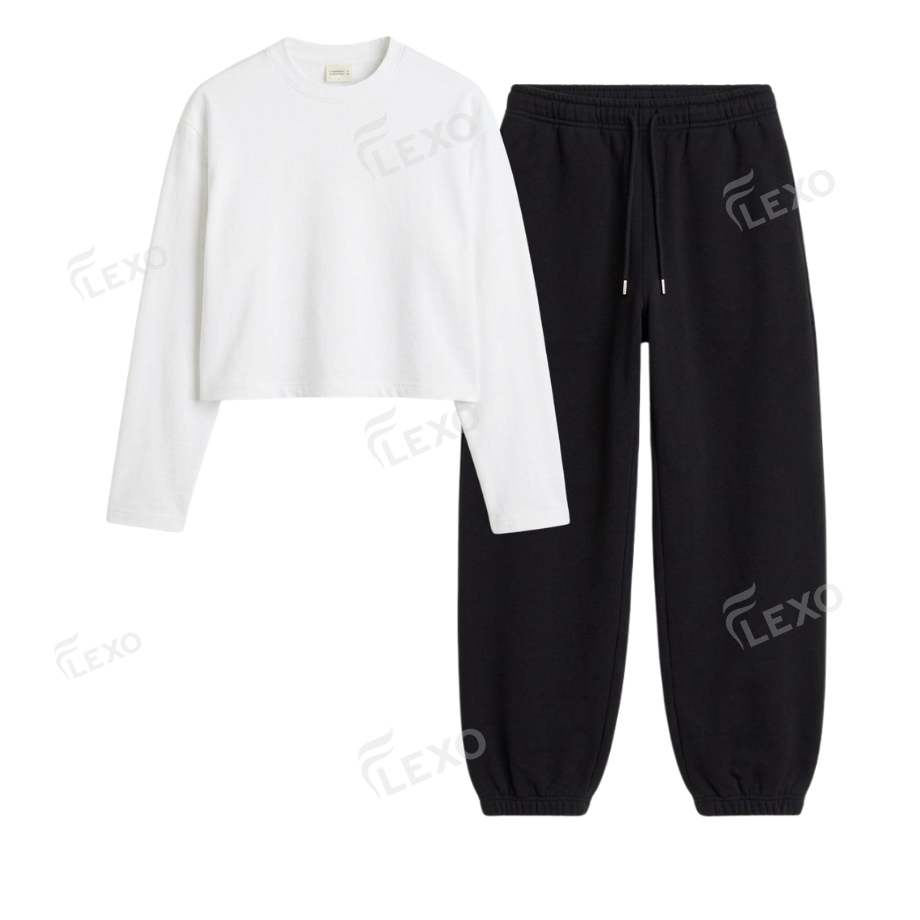 Black Sweatpant With Crop Full Sleeves T-Shirt
