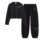 Black Sweatpant With Crop Full Sleeves T-Shirt
