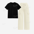 Cream Cargo With Regular T-Shirt