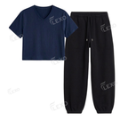 Black Sweatpant With Crop V-Neck T-Shirt
