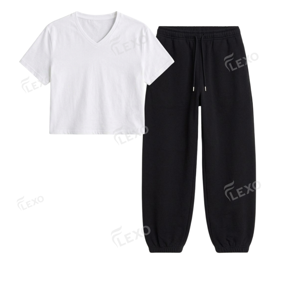 Black Sweatpant With Crop V-Neck T-Shirt Secondary image