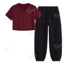 Black Sweatpant With Crop V-Neck T-Shirt