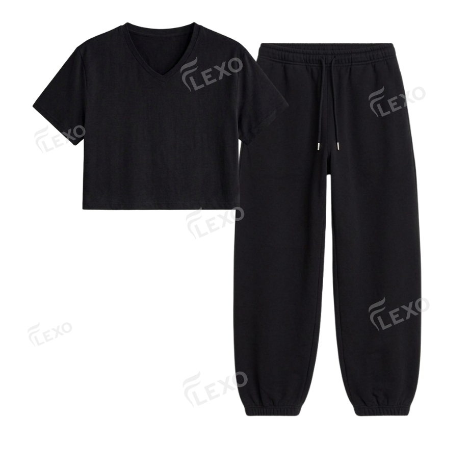 Black Sweatpant With Crop V-Neck T-Shirt Main image