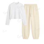 Cream Sweatpant With Crop Full Sleeves T-Shirt