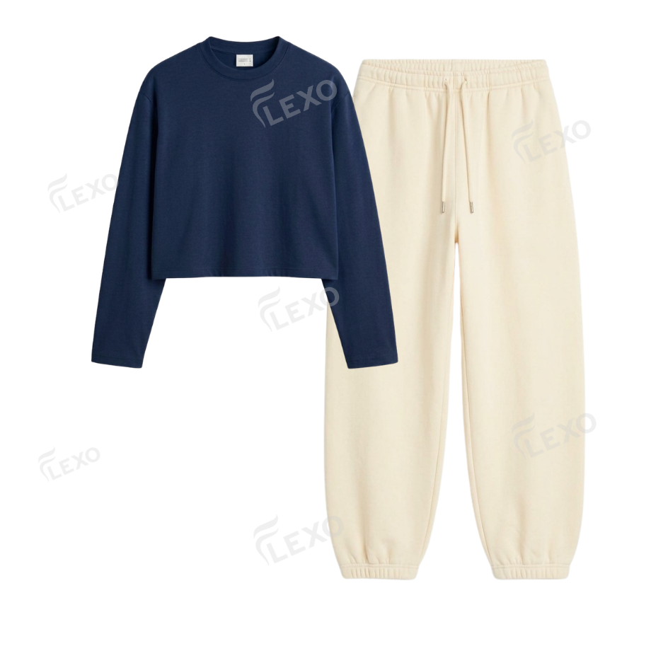 Cream Sweatpant With Crop Full Sleeves T-Shirt Main image