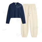 Cream Sweatpant With Crop Full Sleeves T-Shirt