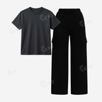 Black Cargo With Regular T-Shirt