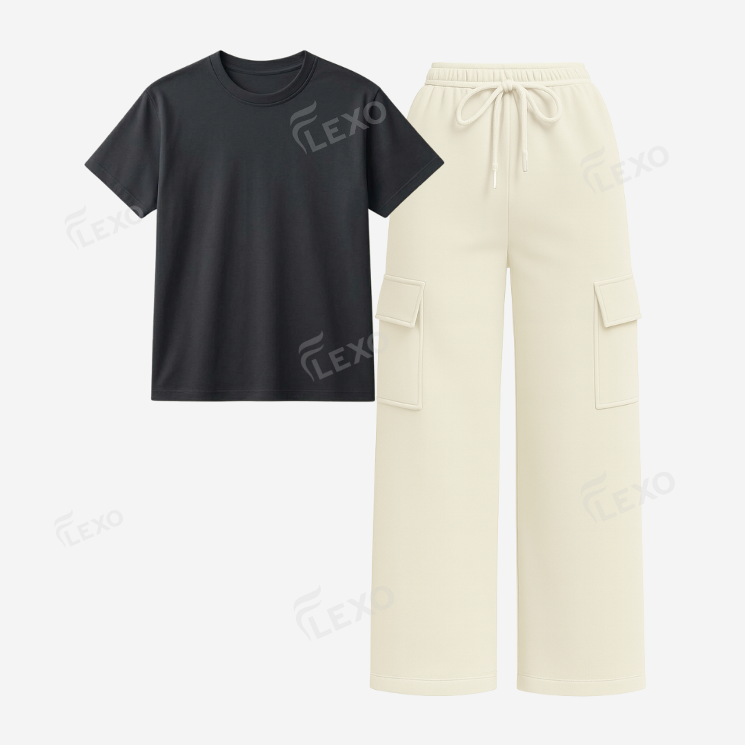 Cream Cargo With Regular T-Shirt