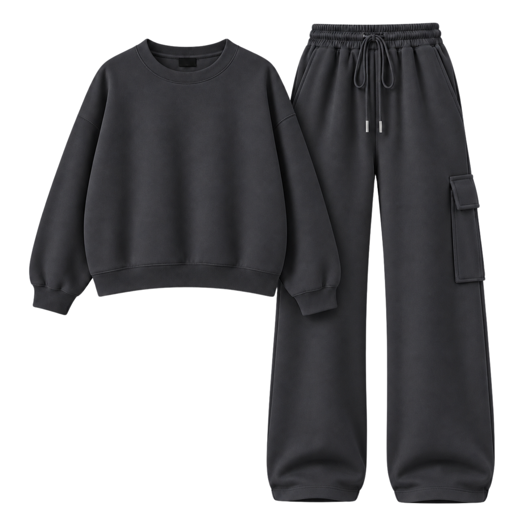 Charcoalgrey Straight Leg Cargo With Oversized Sweatshirt