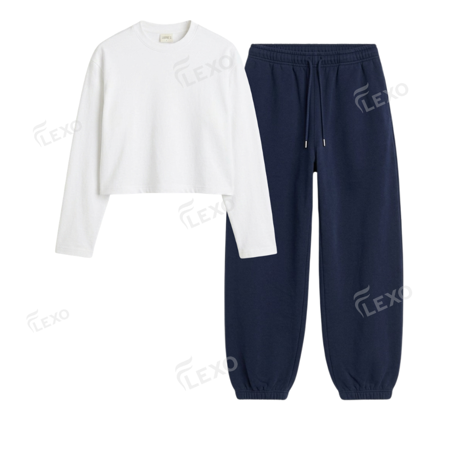 Navyblue Sweatpant With Crop Full Sleeves T-Shirt