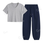 Navyblue Sweatpant With Crop V-Neck T-Shirt