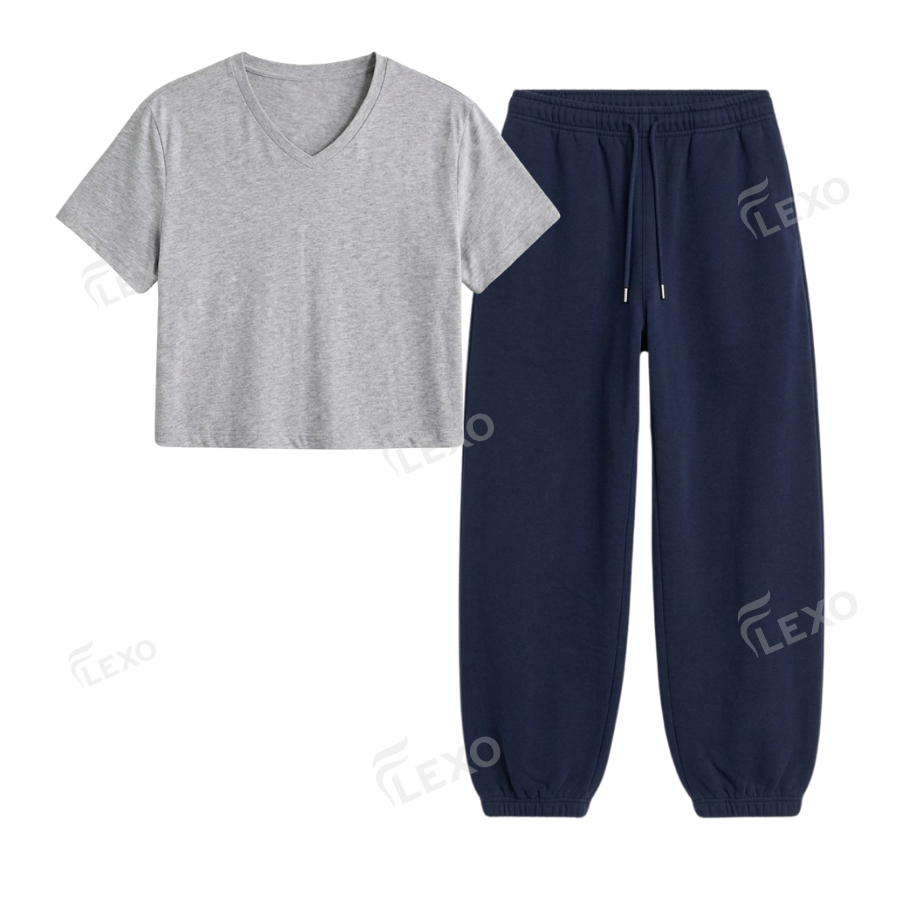 Navyblue Sweatpant With Crop V-Neck T-Shirt