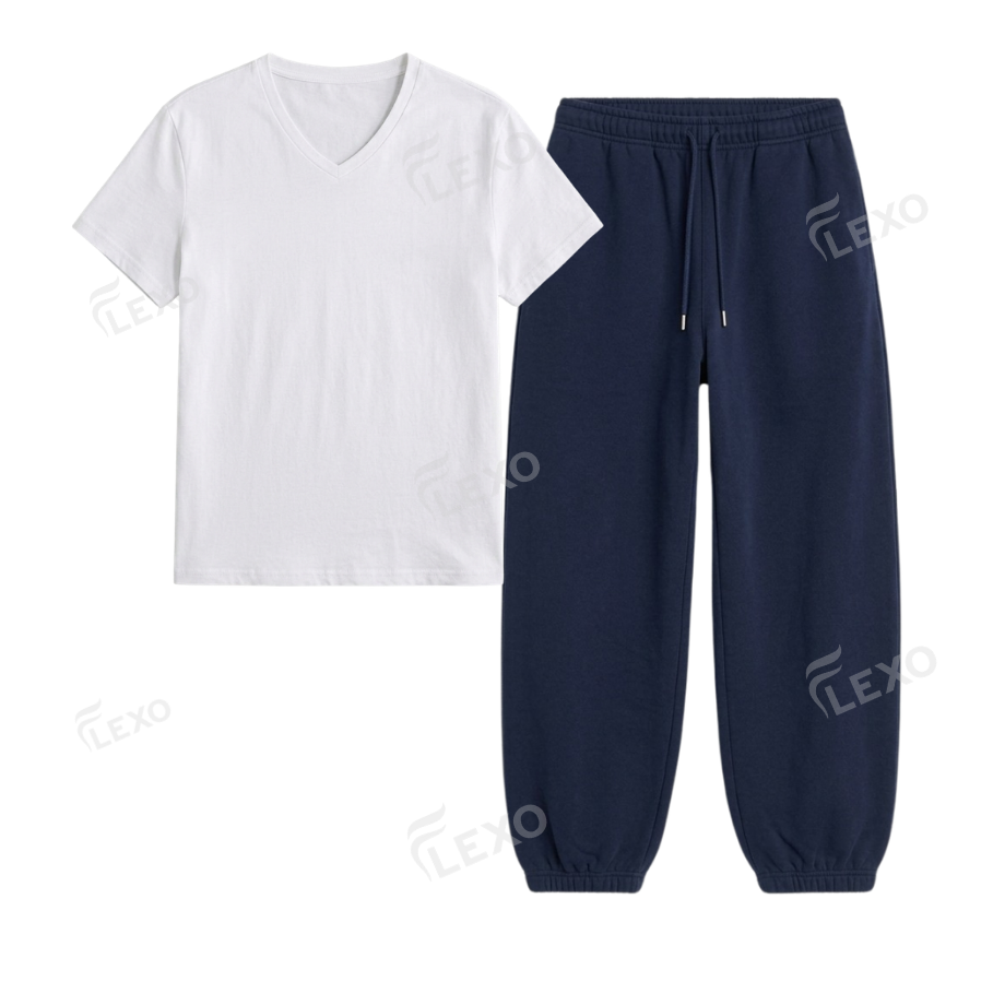 Navyblue Sweatpant With V-Neck T-Shirt