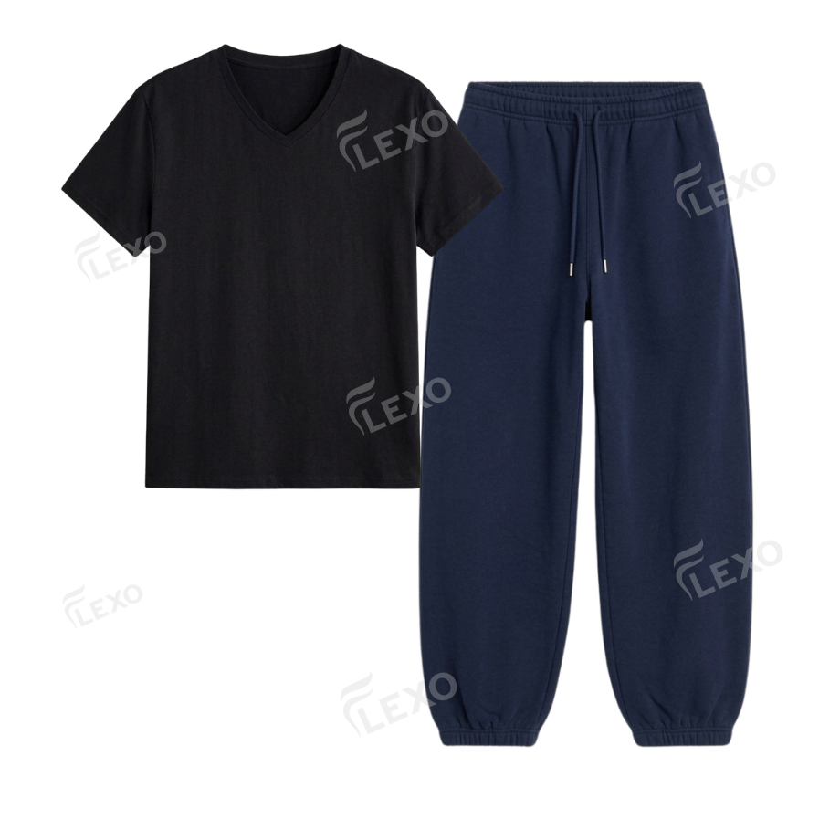 Navyblue Sweatpant With V-Neck T-Shirt