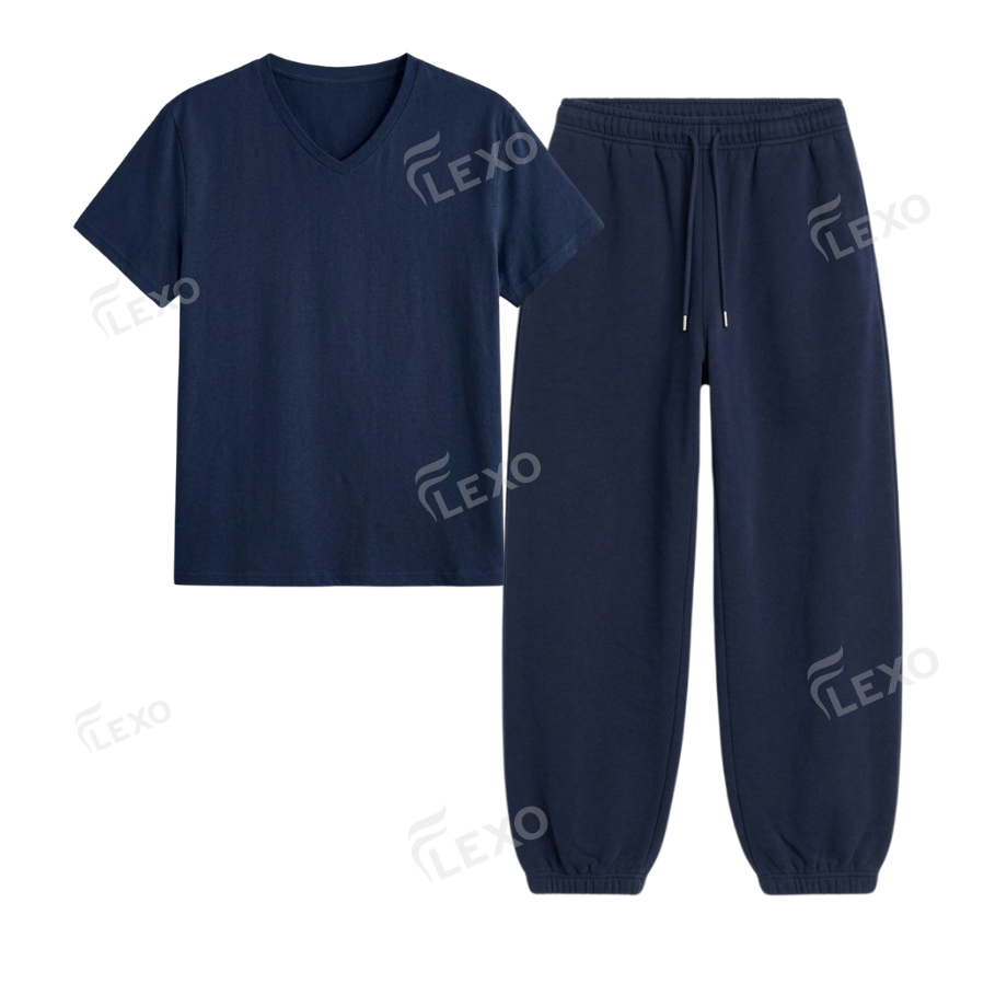 Navyblue Sweatpant With V-Neck T-Shirt