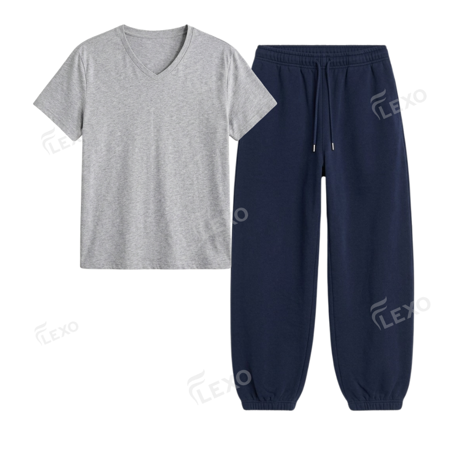 Navyblue Sweatpant With V-Neck T-Shirt