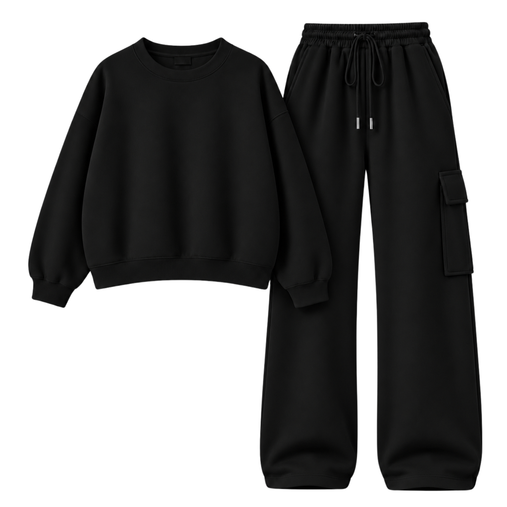 Black Straight Leg Cargo With Oversized Sweatshirt