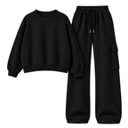 Black Straight Leg Cargo With Oversized Sweatshirt