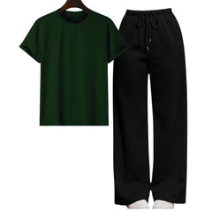 Dark Green Regular Tee With Black Straight Leg Trouser