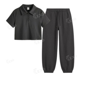 Charcoalgrey Sweatpant With Crop Polo