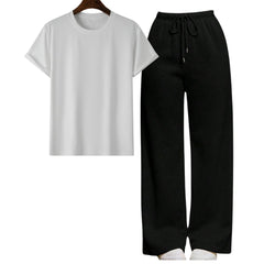 White Regular Tee With Black Straight Leg Trouser