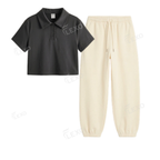 Cream Sweatpant With Crop Polo