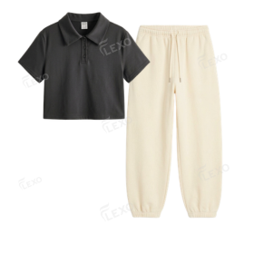 Cream Sweatpant With Crop Polo