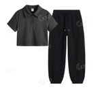Black Sweatpant With Crop Polo