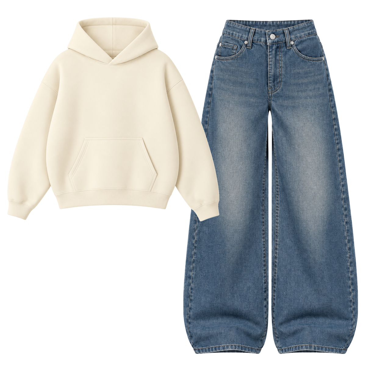 Navyblue Vintage Baggy Jeans With Oversized Hoodie