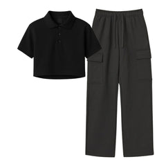Black Crop Polo with Cargo