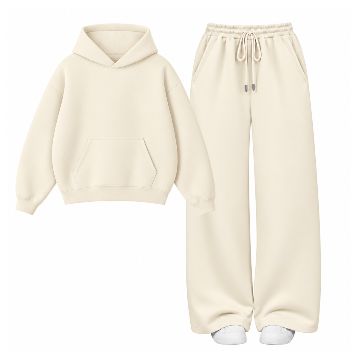 Cream Straight Leg Trouser With Oversized Hoodie