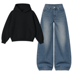 Navyblue Vintage Baggy Jeans With Oversized Hoodie