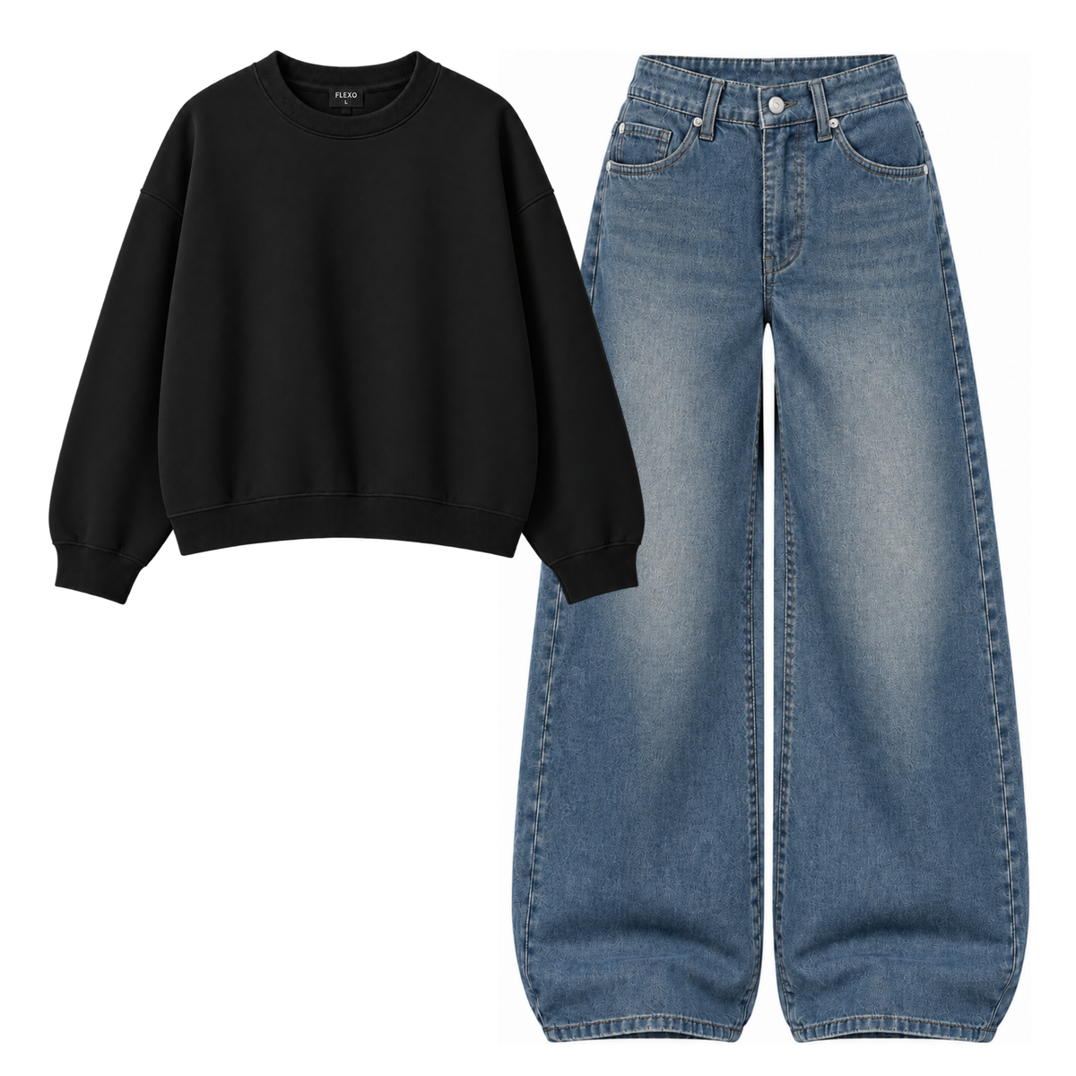 Navyblue Vintage Baggy Jeans With Oversized Sweatshirt